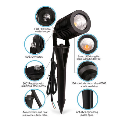 3000K 10W focos de jardín al aire libre LED ajustable luces de camino IP65 resistente al agua