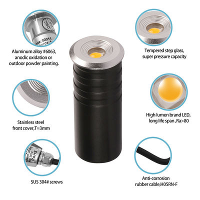 Luz de escalera LED Mini IP67 1W CREE XPE LED de un solo color 316# de acero inoxidable con caja trasera de aluminio