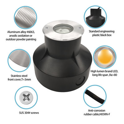 Iluminación en el suelo 1W 2W 3000k Blanco cálido IP67 Buena disipación de calor Cuerpo de aluminio
