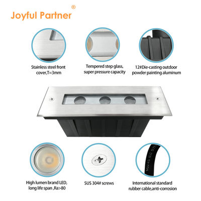 Luz LED en el suelo DC24V 3W 6W 3000K #316 SS IP67 longitud lineal 195MM +vidrio templado