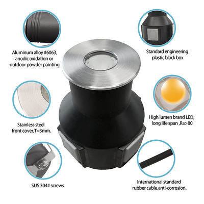 Luz de cubierta redonda de 3W IP67 Receso 316 Lámpara subterránea LED de acero inoxidable