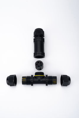 Conector impermeable tipo T IP68 de 3 canales y 3 polos para cable, para exteriores