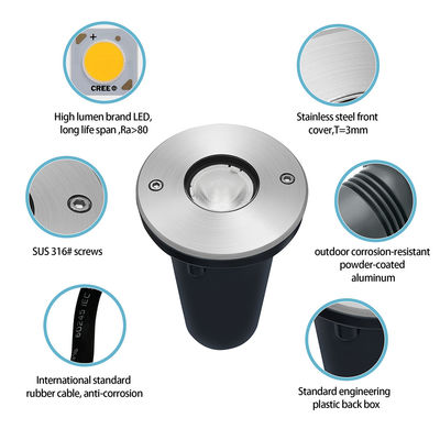 Lámpara enterrada LED IP67 1W 3W DIA67MM DC24V resistente al agua para jardín al aire libre