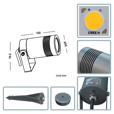 IP65 Iluminación de suelo exterior 6W COB Ángulo ajustable hacia arriba y hacia abajo Luz de punto de jardín Luz de pico LED