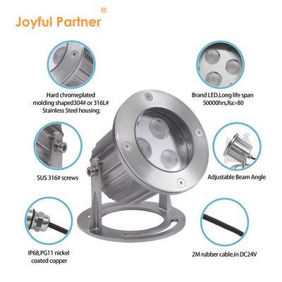 Luces LED de luz submarina 3x2W RGBW 4in1 de acero inoxidable 316SS IP68 Ángulo de haz 60 grados 12 voltios