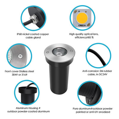 COB LED Iluminación interna 6W IP67 cuerpo de aluminio a prueba de polvo DIA85MM para patio exterior