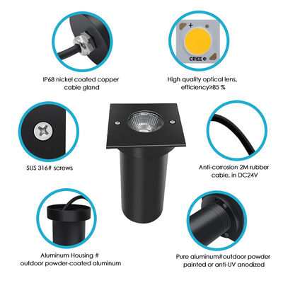 DC AC COB Led Aluminio de forma cuadrada 304ss tapa delantera LED luz de tierra para el jardín