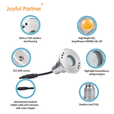 LED Mini 1W 12V DC 8° Ángulo estrecho del haz IP68 Indicador de marcador encasillado impermeable Iluminación de paisaje exterior