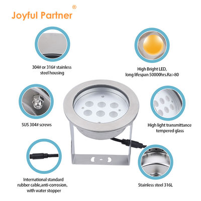 Proyector bajo el agua LED Acero inoxidable 316L 24W RGBW 4in1 IP68 impermeable DC 24v Alto brillo