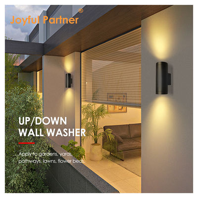 Sconce luz de pared exterior IP65 Matte negro de aluminio moderno cilindro de jardín porche arriba abajo luz