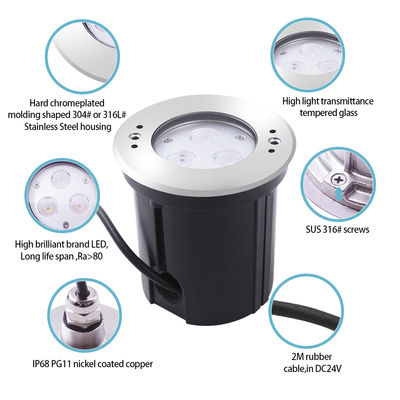 Luz LED submarina 3W DIA118MM IP68 316 Acero inoxidable Blanco caliente DC24V Con manga de montaje de plástico