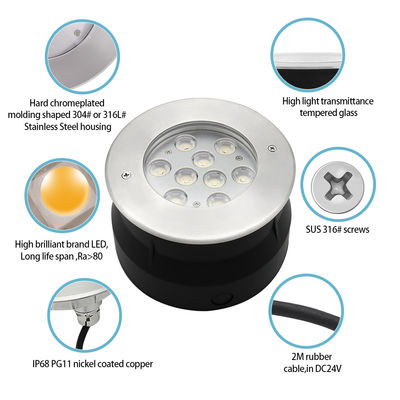 Luz subacuática LED de 12V 24V 9W 18W RGB a todo color de acero inoxidable IP68 para piscina