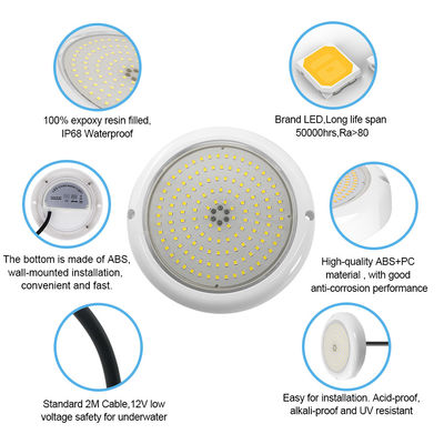 Luz de piscina de estanque IP68 Cambiante de color AC12v Resina llena Superficie plana RGB Montada 180mm Dia