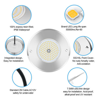 316L de acero inoxidable de fondo de la piscina de luz DIA 160mm * 32mm AC12v con mando a distancia