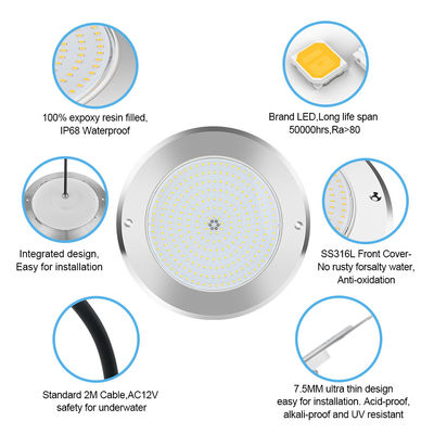 SUS316 Iluminación de estanque LED SPA bajo el agua IP68 DC12V 3000K