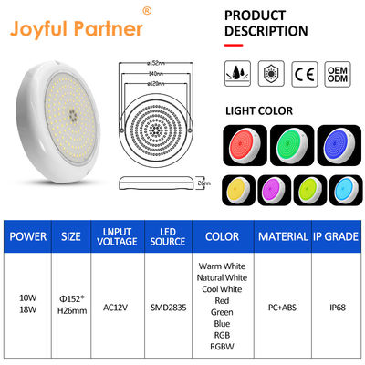 Resina Epoxi IP68 Iluminación de la piscina Color blanco PAR56 bombilla 10W LED luz submarina