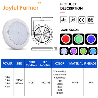 Luzes de piscina DMX IP68 18W AC12V Control remoto PC impermeable PAR56 Luz blanca