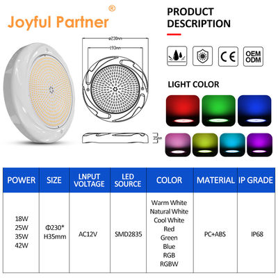 Lámpara de piscina LED de 42W montada en la superficie Luz submarina 230*35mm Material ABS IP68 a prueba de agua