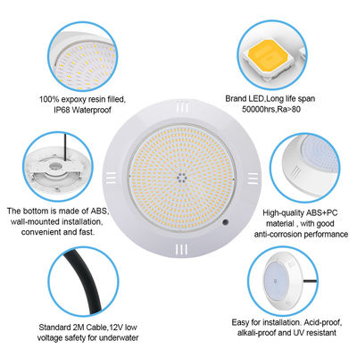 Resina epoxi Relleno de piscina subacuática luz de pared ABS instalado en la carcasa IP68 AC12V 18W Dia 260mm