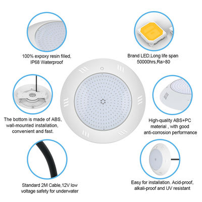 Pared montada IP68 luz submarina multicolor control remoto natación LED piscina luz carcasa ABS