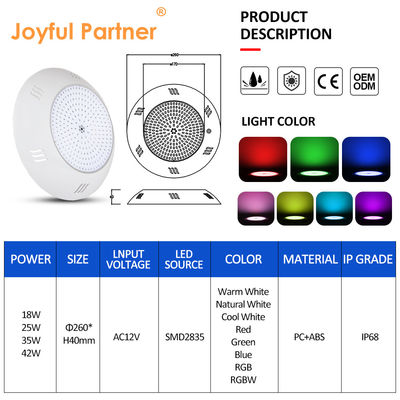 Luz de piscina LED montada en la pared 260 * 40mm AC12V 42w control remoto con carcasa ABS estilo moderno