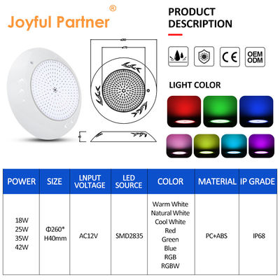 18W Par56 LED Piscinas de baño Superficie montada LED Iluminación de piscinas submarinas AC 12V RGB para jardines de paisaje acuático