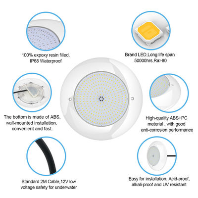CE/RoHS/FCC/IP68 Resina llena de luz LED de la fuente de natación SMD 2835 AC 12V 25W Blanco cálido