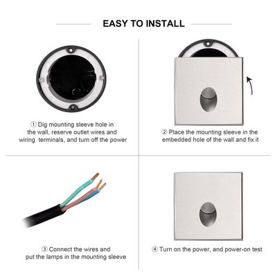 Lámpara de pared LED inteligente IP65 Aluminio Cuerpo cuadrado Forma DC 24v 1w 2w 3w Luz de escalera LED para pasillo