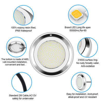 IP68 280mm de acero inoxidable montado en la pared RGB bajo el agua luz de la piscina LED