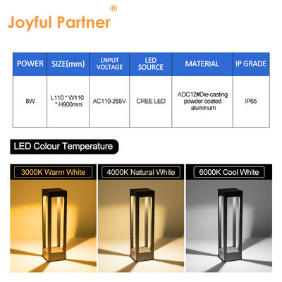 8W LED de jardín Bollardo de la altura de la luz personalizada IP65 300mm 600mm 900mm Material de aluminio para pasarela