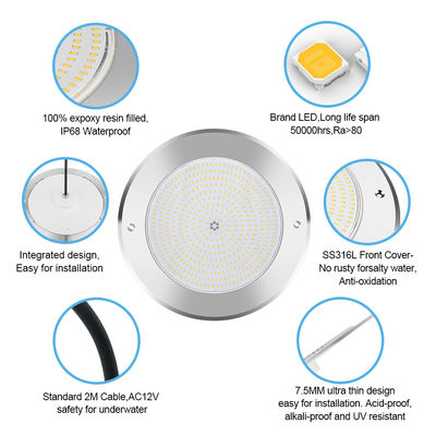 Control remoto Luces de piscina de agua Acero inoxidable 316 Superficie montada 42W Luz de piscina AC12/24V RGB