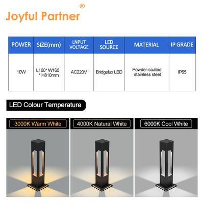 Personalización Iluminación exterior a prueba de agua 160*160*800MM Bridgelux LED 3000K 10w Blanco cálido Ra 80