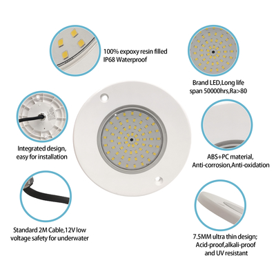 Luzes de piscina submarina DC12V 10W IP68 totalmente plástico RGB 100% control sincrónico