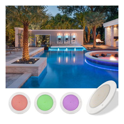 Reflector de luz para piscina relleno de resina 160mm DC12V 10W Totalmente plástico SMD2835 108pcs Color RGBW Voltaje constante