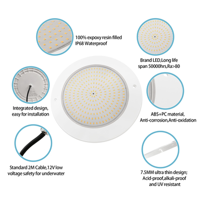 Reflector de luz para piscina relleno de resina 160mm DC12V 10W Totalmente plástico SMD2835 108pcs Color RGBW Voltaje constante
