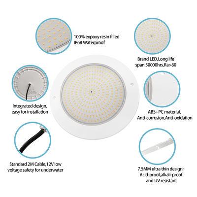 Luz impermeable IP68 35W Ultra Delgada H7.5mm Iluminación Exterior Material ABS DC 12V Luces de Piscina Montadas en la Pared