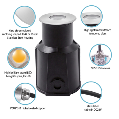 Luz subacuática empotrada de acero inoxidable 316 DC12V/24V 3W LED RGB para SPA, luces de piscina con CE RoHS IP68 3000k