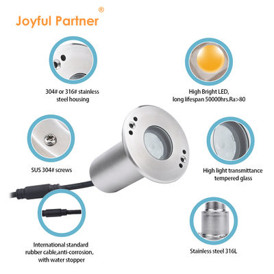 Mini LED Empotrado Impermeable Marcador 1W 12V DC 8° Ángulo de Haz Estrecho IP68 Iluminación de Paisaje Exterior