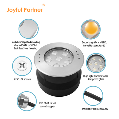 Luz subacuática LED de acero inoxidable 316 de 24 voltios, 6W y 12W, con blanco frío y manguito de montaje de plástico para estanques de natación