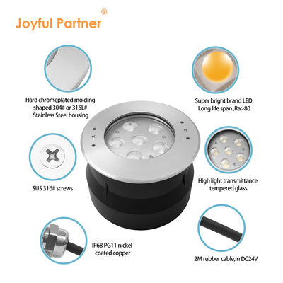 Luz submarina LED 24 Volts 6W 12W Acero inoxidable 316 con blanco fresco con manga de montaje de plástico para estanque de natación