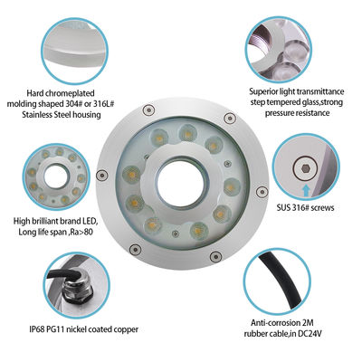 IP68 Inodoro para exteriores 12V 24V de acero inoxidable DMX RGB Piscina de baño Luces de fuente LED submarinas