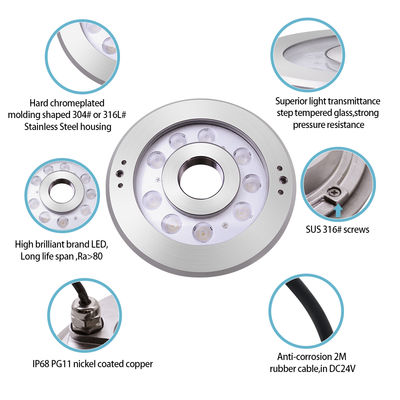 LED Pool Fountain Light Durable DC24V CE Certificated Passed Waterproof SS316 Housing