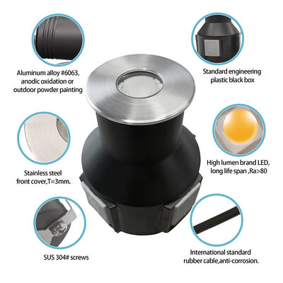 LED Inground Uplight a prueba de agua 3000K DIA55MM tipo reprimido 24V DC IP67 con vidrio congelado