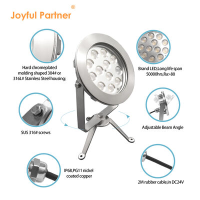 Luz de punto LED bajo el agua Certificación CE ROHS DC24V IP68 Suministro de fábrica 12X1W LED de un solo color DC 24V Baja tensión