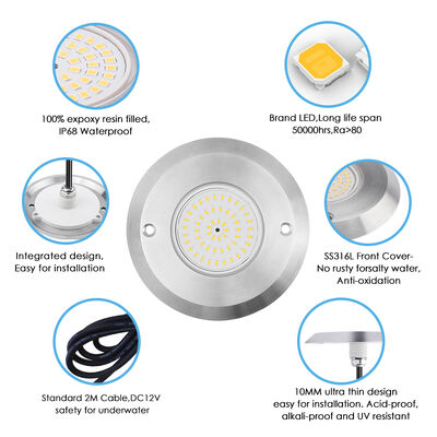 IP68 PAR 56 luz de piscina bajo el agua 6W SMD2835 Dimensión 110*34MM Ultra delgado 10MM