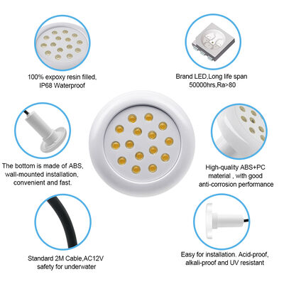 Luz de piscina de plástico AC12V 6W rellena de resina 100% IP68 para uso subacuático