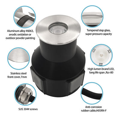Luces subterráneas enterradas al aire libre DC24V controlador incorporado DIA55MM 3W 3000K IP67 para aplicaciones en el jardín