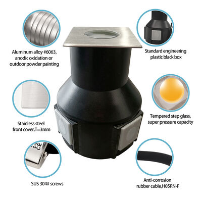 Luces LED Empotradas en Suelo 3W RGB 3En1 DC24V Ángulo de Haz 60 Grados Carcasa de Aluminio Impermeable