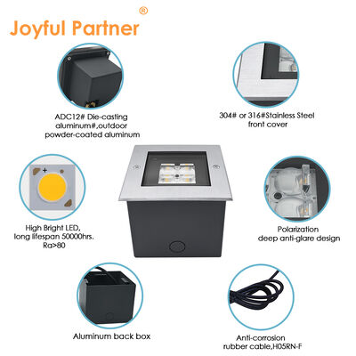 Lámparas LED cuadradas 24V 8W 3000K 316 fachada de acero inoxidable con manga ABS