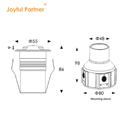 Vista lateral de LED luces de interior 24VDC 2W 3W LED con certificación CE ROHS DIA55MM